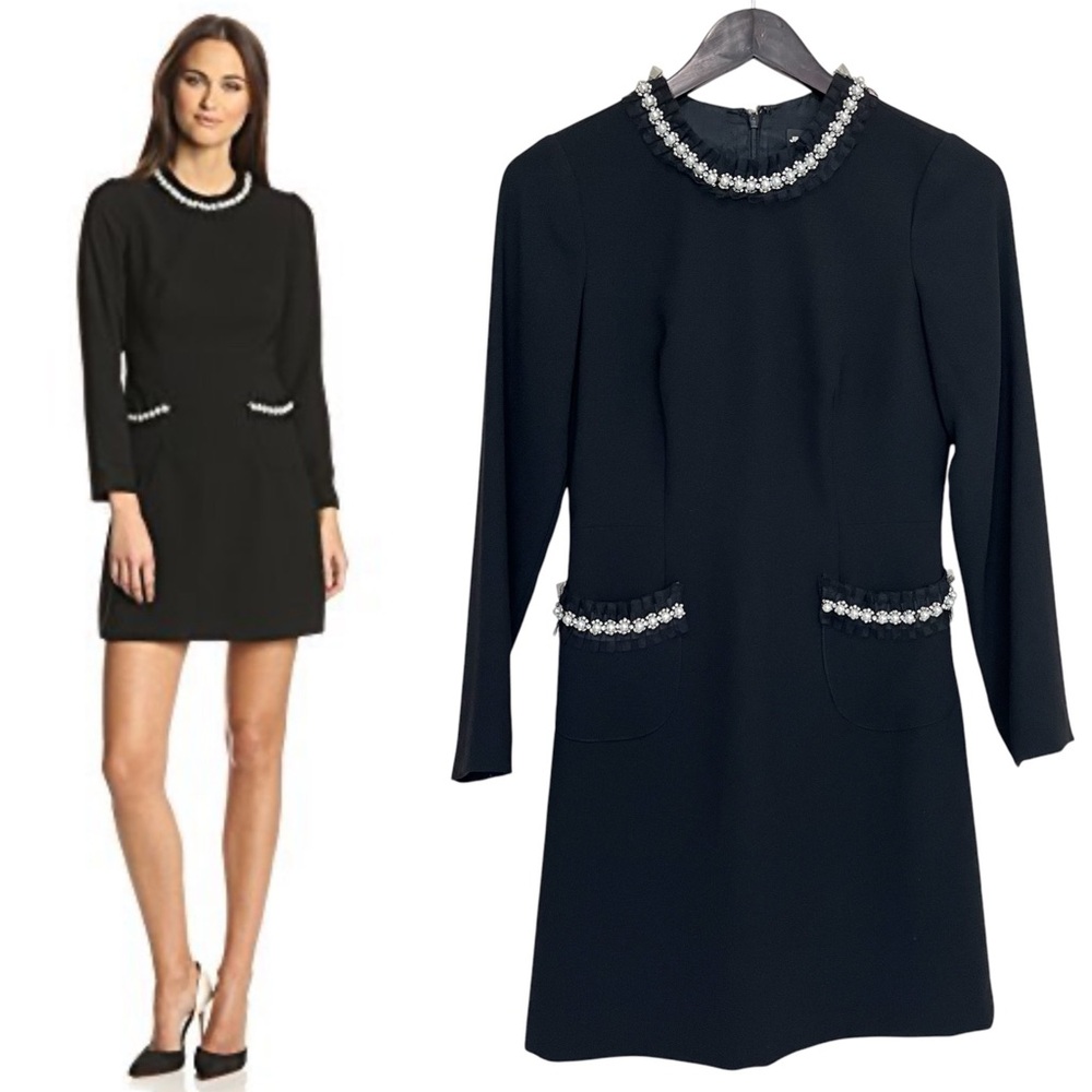 Jill Jill Stuart Pearl Crepe Long Sleeve Mini Dress | Lace Pearl Jewels - Size 0